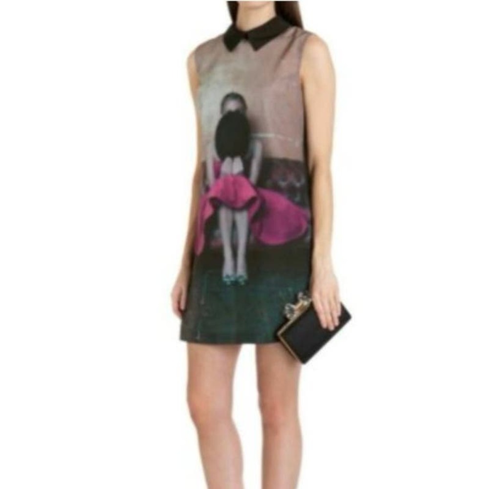 Ted Baker Hattyy Hat Printed Collared Shift Dress 2 Women’s Black.